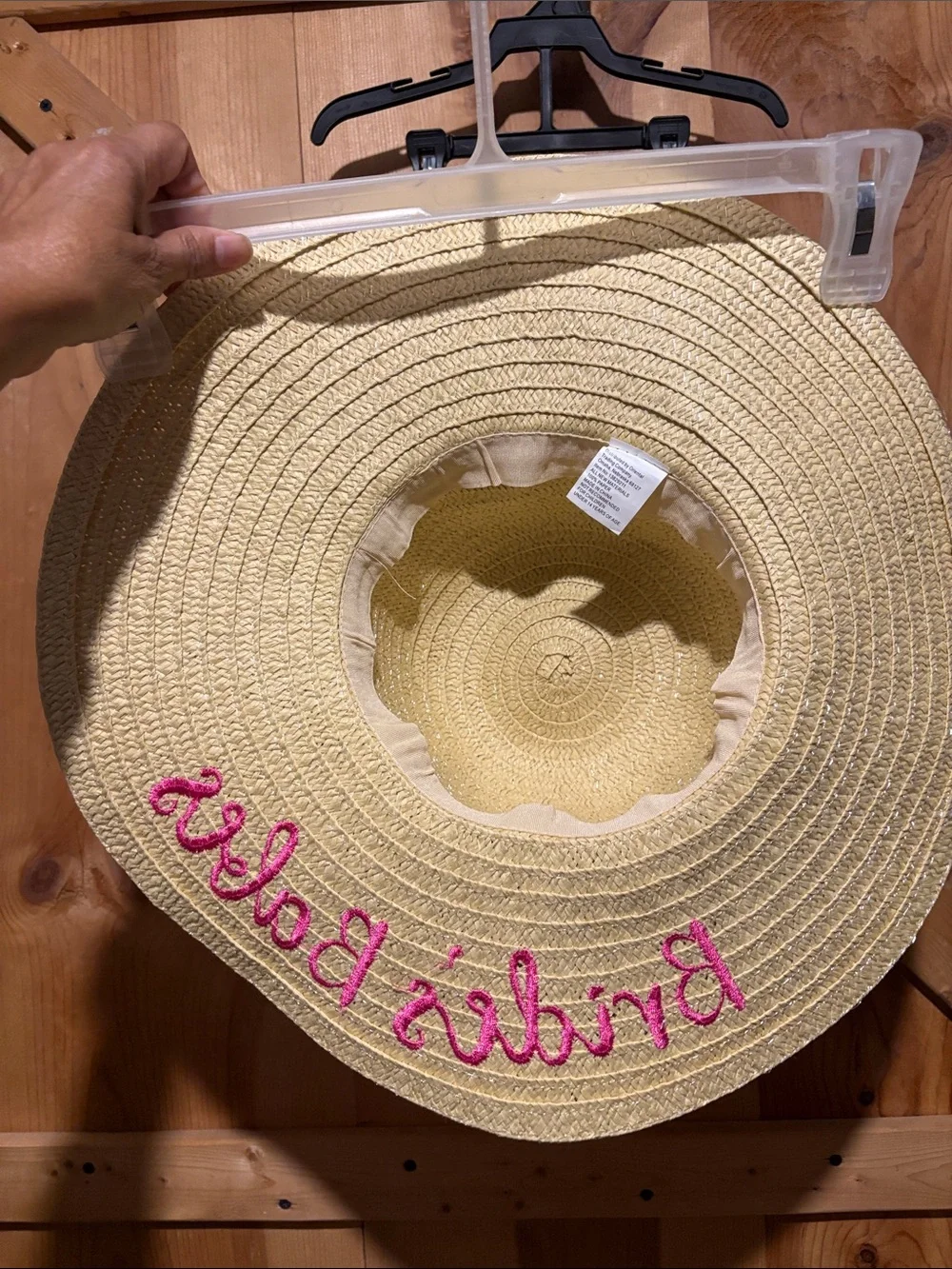 Brides Babes Embroidered Straw Sun Hat - Natural with Pink Trim